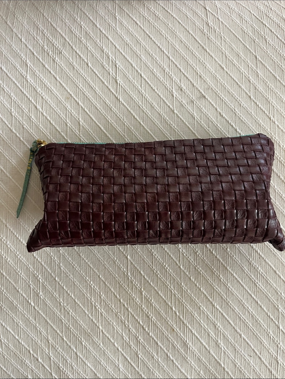 Woven Leather like Clutch in Deep Burgundy